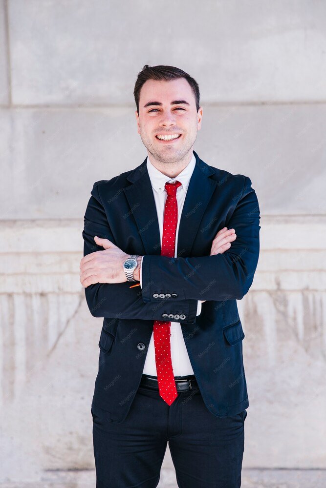 Matt Holland, Republican candidate for Congress, in a navy suit and red tie